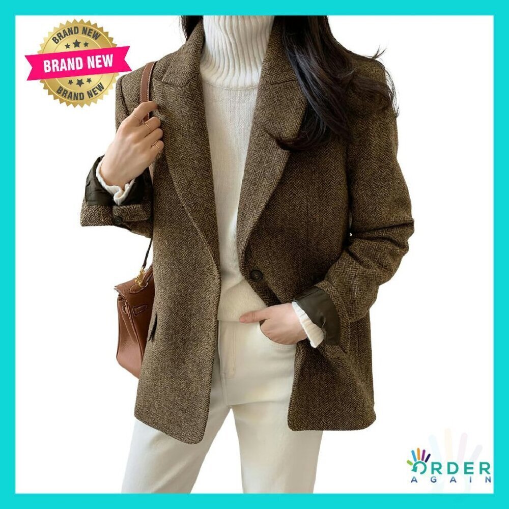 Wool Blend Blazer Jacket Elegant Business Casual Work Coat Classic Fit